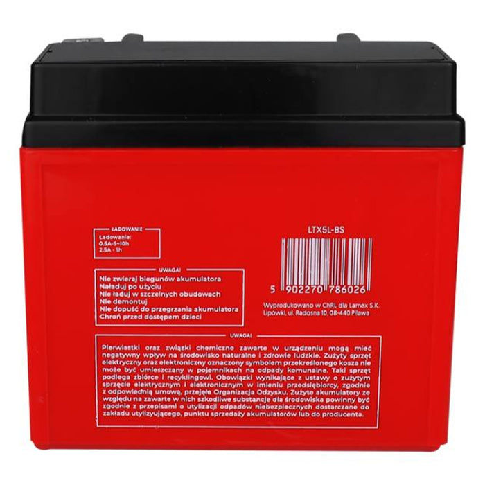 Lamex LTX5L-BS Gel battery 12 V 5 Ah for motorbikes scooters quads robust maintenance-free compact quick-charging ready for use