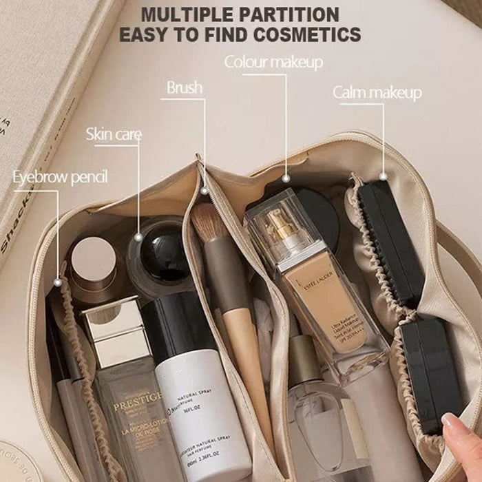 Large Capacity Foldable Travel Cosmetic Bag with something in it