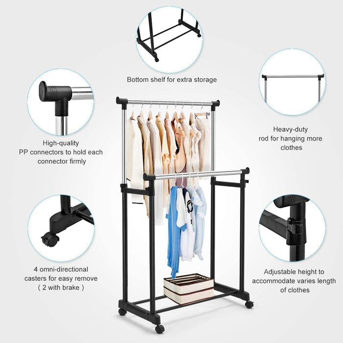 Parts Details Of Double Pole Portable Garment Rack.