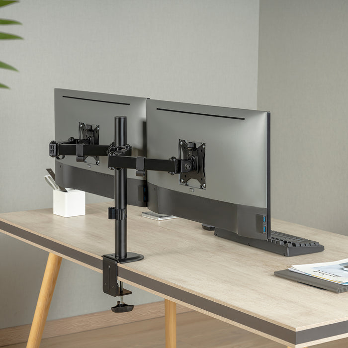 Maclean MC-754N Double Monitor Desk Mount Holder 17"-32" 2x 9kg VESA 75x75 100x100 Tilting Rotating HQ