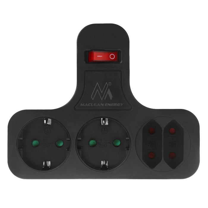 Maclean Quadruple Socket with Switch and Stabilizing Foot, Schuko Type, 2x2.5A & 2x16A, Model MCE224 G/B