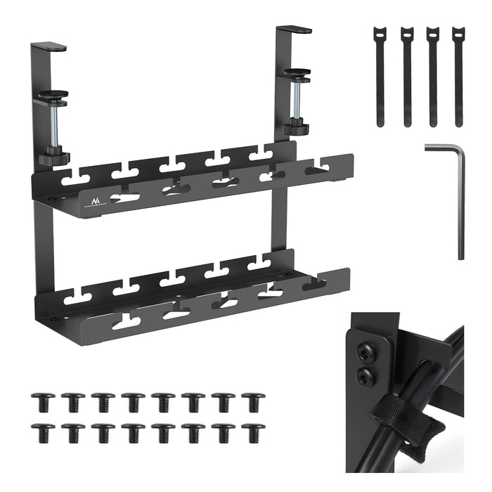 Maclean under-desk cable organizer, max load 5kg, 2 levels, black, MC-104 B