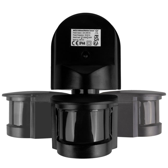 Maclean wall-mounted motion and twilight sensor, 180°, max. 1200W, black with black cover, MCE25 B/B