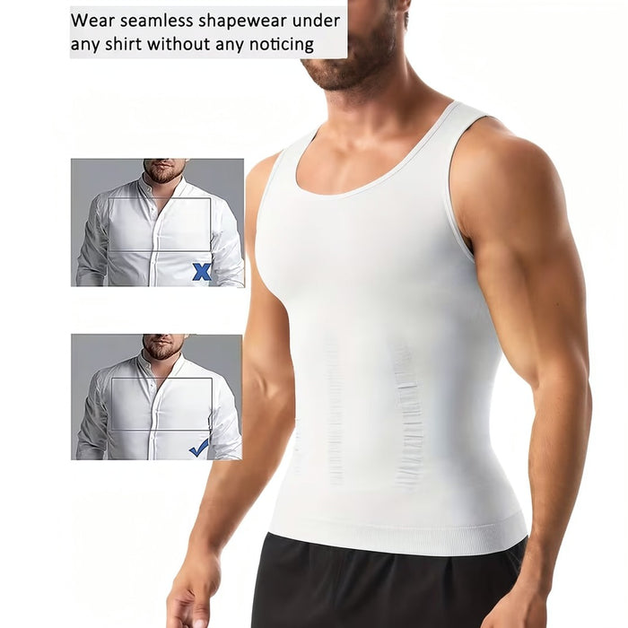 A Person is wearing Men’s Slimming Compression Shaper Vest.