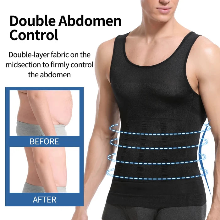 A Person is wearing Men’s Slimming Compression Shaper Vest.