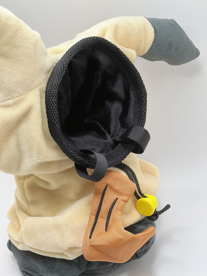 A soft and fluffy Mimikyu plush bouldering chalk bag by Fatworm. This cute yet functional climbing gear features a long-durable wide-base design, making it the perfect climbing gift for climbers who love unique, handmade accessories.