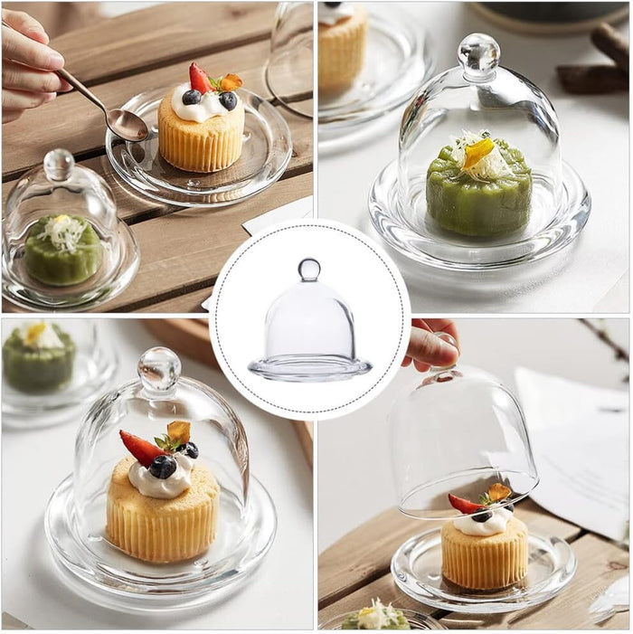 A Person is Having Cake From Mini Glass Cake & Pastry Serving Dome.