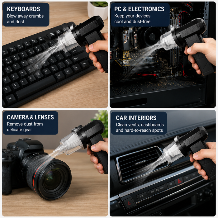 Multiple usage scenarios of Mini Jet Fan Compressed Air Duster.