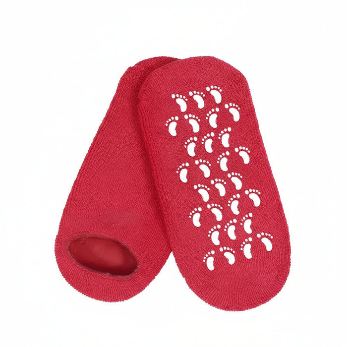 Moisturizing Spa Gel Socks with white footprints on a white background
