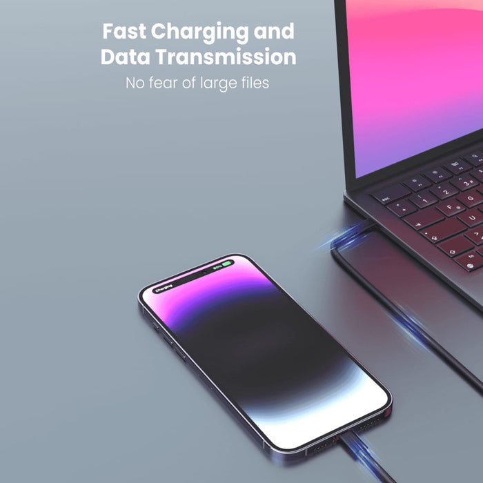 A Phone is Connected to Laptop Using Moxedo Multi-Function Mini Charging Cable Conversion Travel Kit.
