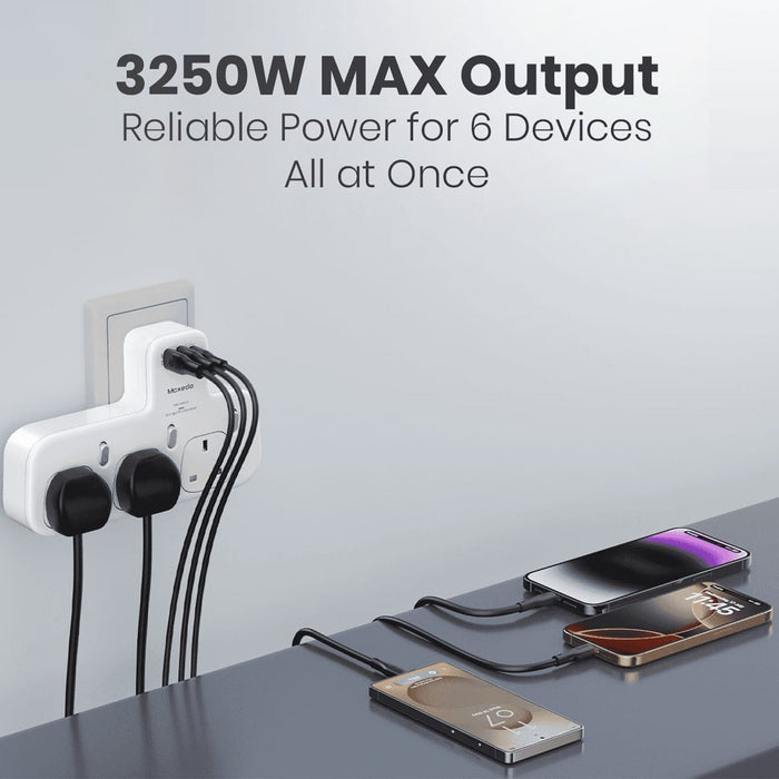 Phones are Connected to Power Using Moxedo Multi-Plug Power Extension Adapter.