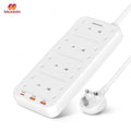 Maxedo power strip with multiple sockets and a plug on a white background