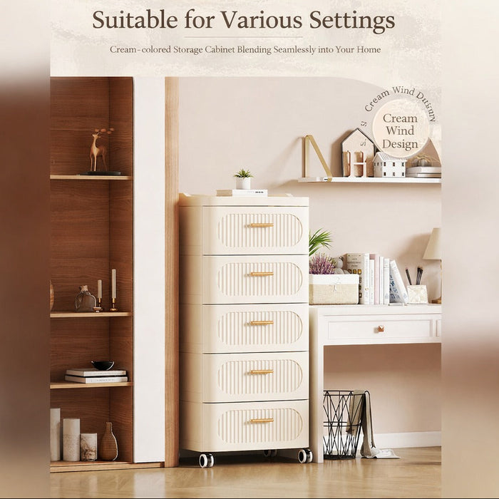 A Multi-Drawer Storage Cabinet is Placed at the corner of Living area.