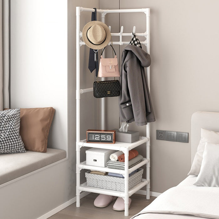 Multi-Layer Clothing Rack with Cloth, Bags  and Hat are Organized.