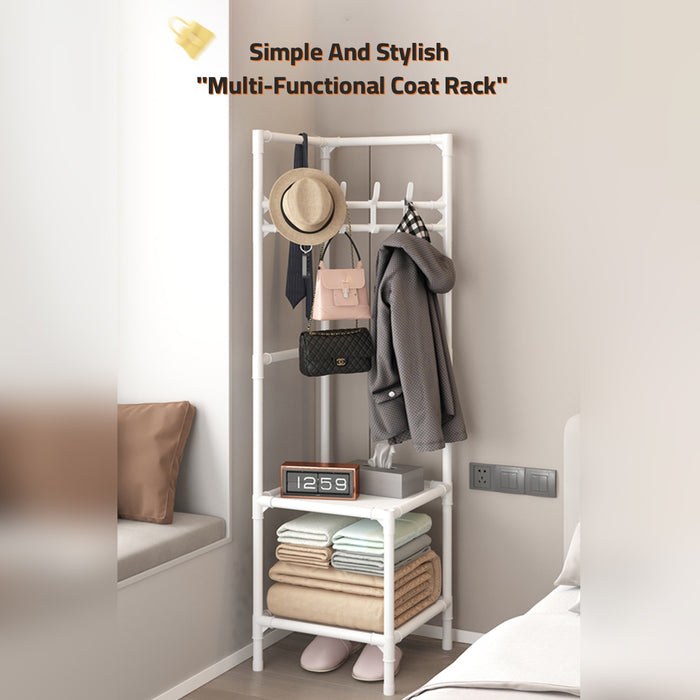 Multi-Layer Clothing Rack with Cloth, Bags  and Hat are Organized.