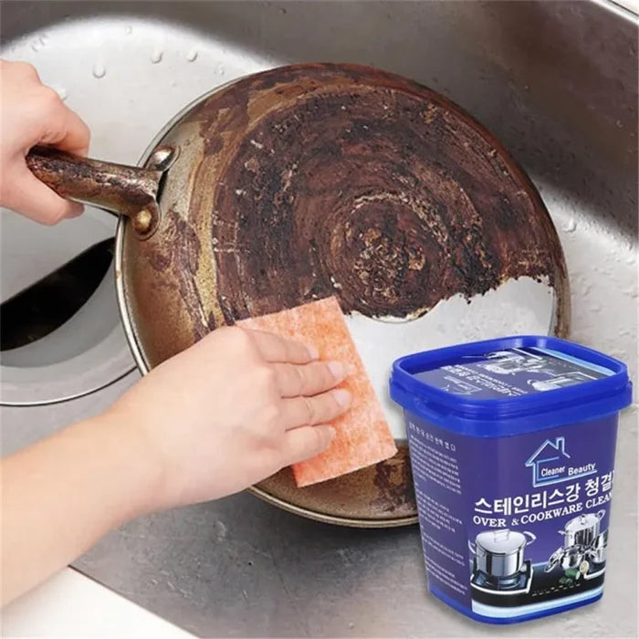Someone cleaning plates with the help of multi-purpose decontamination paste