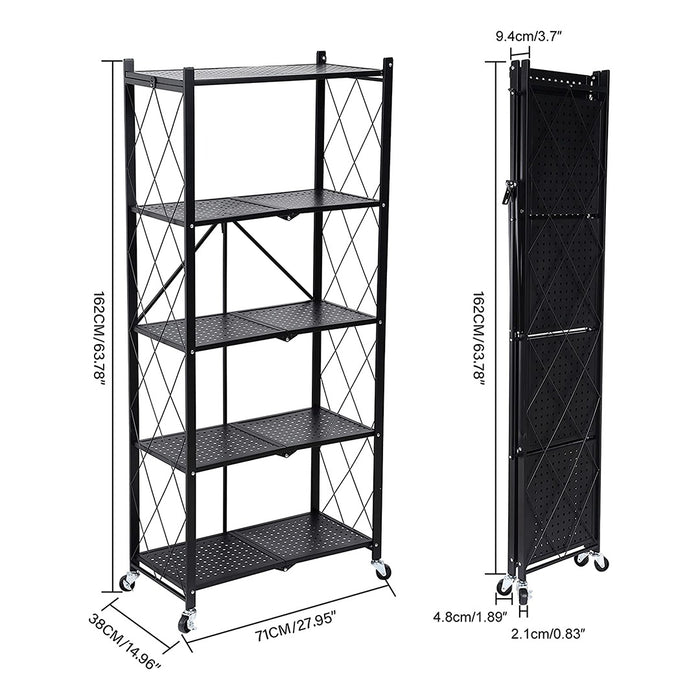 Multi Tier Foldable Storage Rack with Movable Wheel with its size