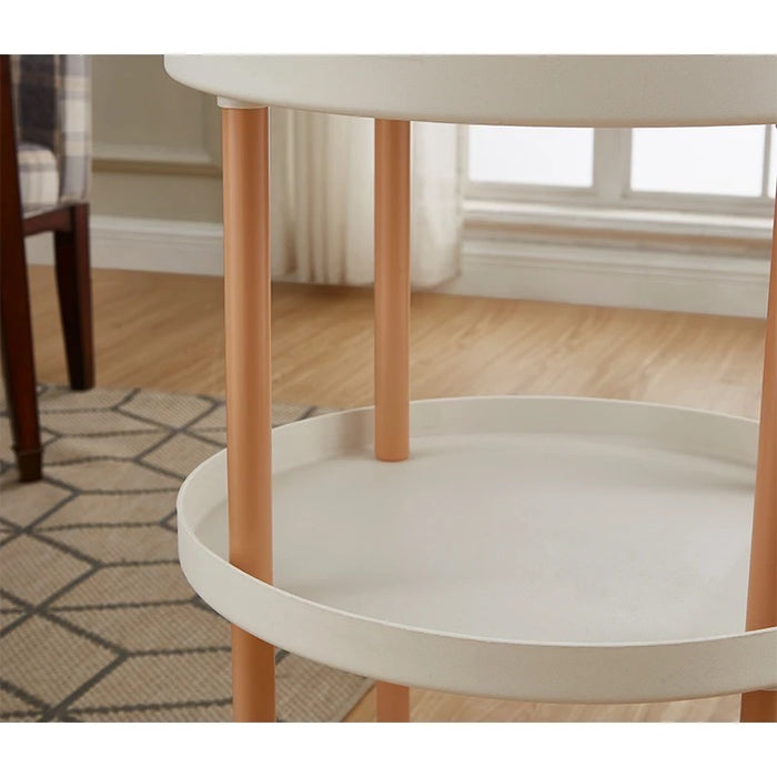 A close-up view of the multi-tier mobile storage table