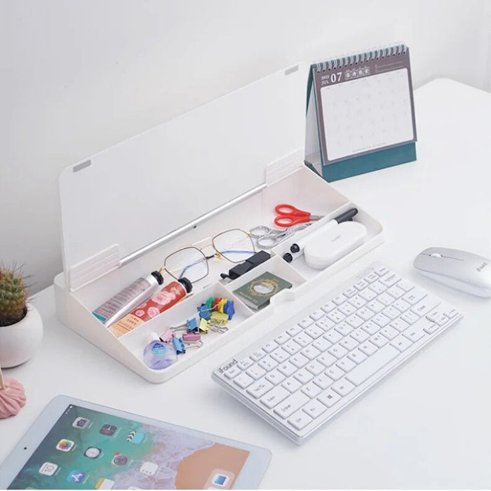 Multifunctional Glass Desktop Box - Writing Whiteboard Board placed on the table next to some items