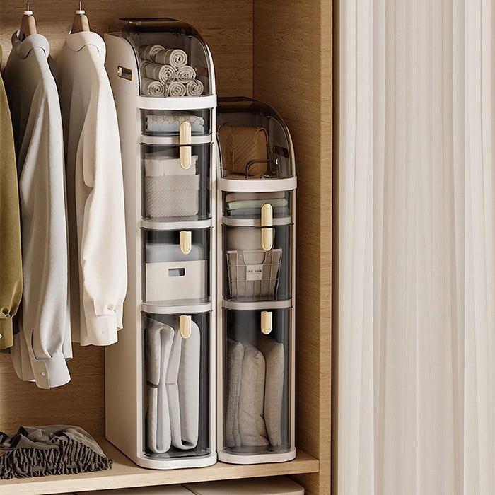 Narrow Slim Gap Tower Bathroom Floor Cabinet Organizer with items