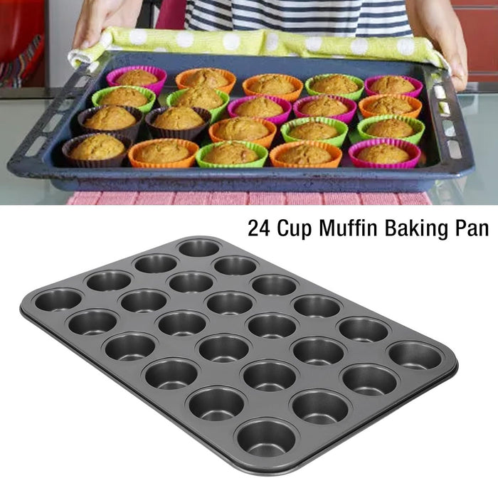24 Mini Cheesecake Pan with colorful silicone cups and a plain version on a white background.
