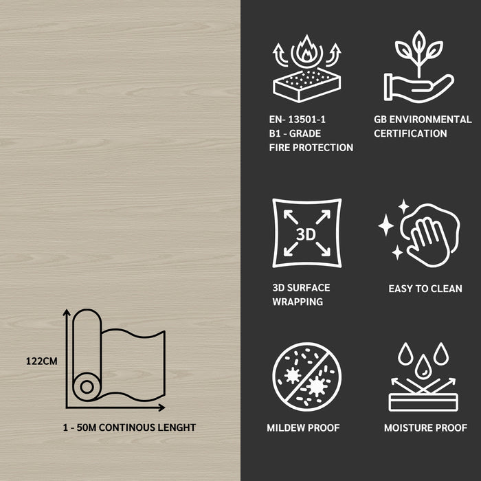 Architectural grade adhesive vinyl features with icons and text on a wooden and black background