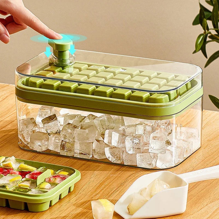 A durable, transparent ice tray with a one-click release mechanism, perfect for making ice cubes effortlessly