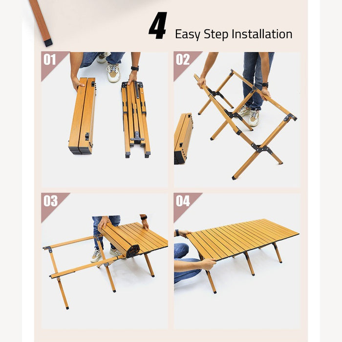 Collage image displaying the easy step installation of Outdoor Portable Camping Table