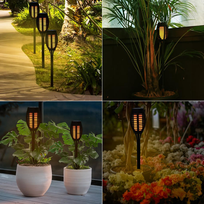 12-LED Solar Torch Light is Placed at Garden Area.