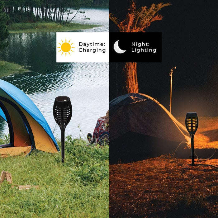 12-LED Solar Torch Light Placed at Camping Area.