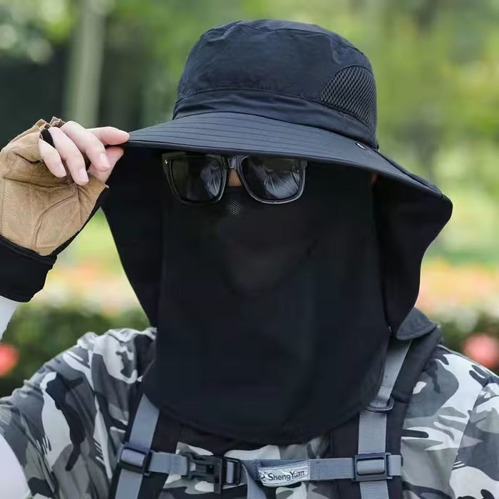 A Person is wearing Outdoor UV Protection Sun Hat.