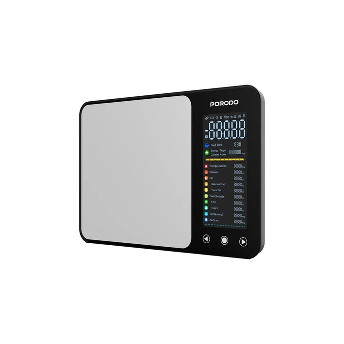 Porodo Kalio Smart Food Kitchen Scale  with a black frame and digital display on a white background
