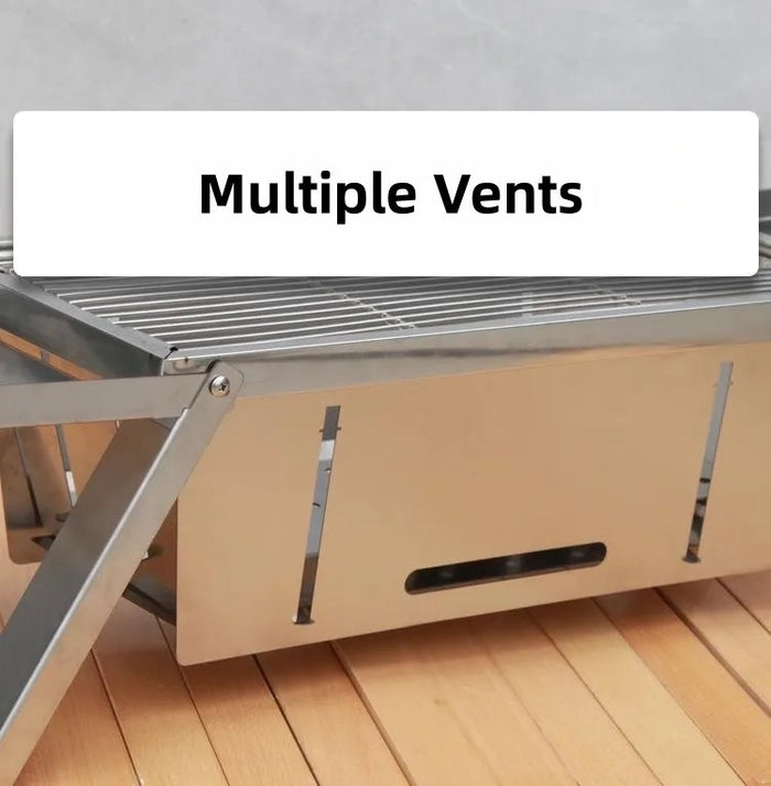Portable Heavy Duty BBQ Grill Rack, Barbeque Stove Rack for Outdoor Camping Cooking - Multiple Vents
