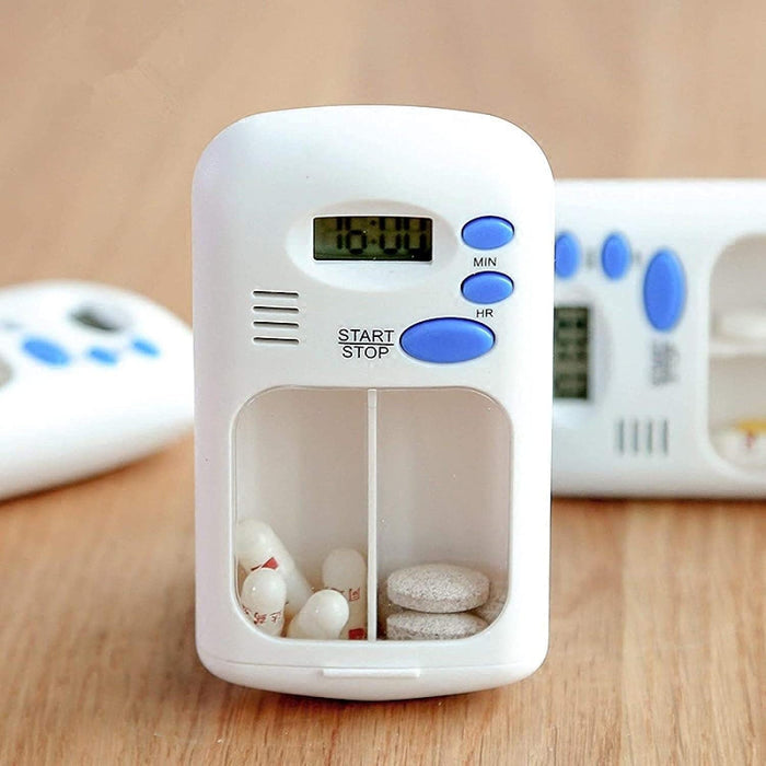 The Portable Mini Travel Carry Pill Box is placed on the table