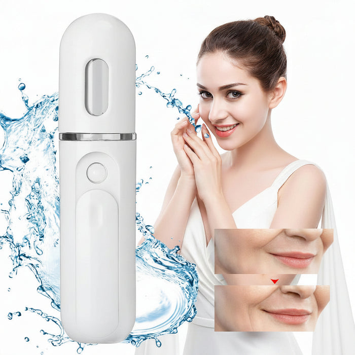 Portable Nano Facial Mist Sprayer with a woman on the other side.