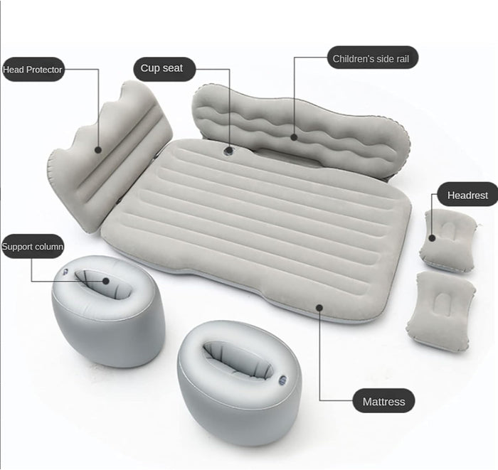 Portable Travel Inflatable Car Bed with a built-in headrest and cup seat