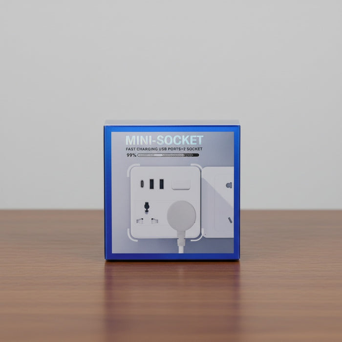 Pack of A Power Socket with USB & Type-C Fast Charging is Placed on a table.