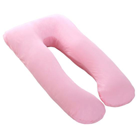 Pregnancy pillow with baby pink color.