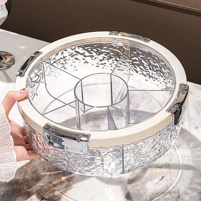 A Person is Holding Press-Down Vacuum Fruit Plate.