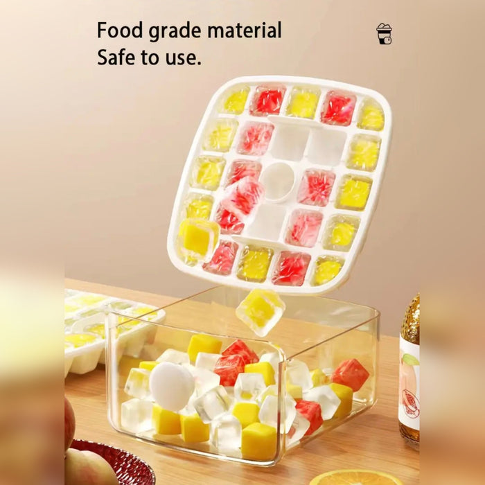 Ice Making Tray of Press-Type  Ice Cube Maker with Ice Cubes.