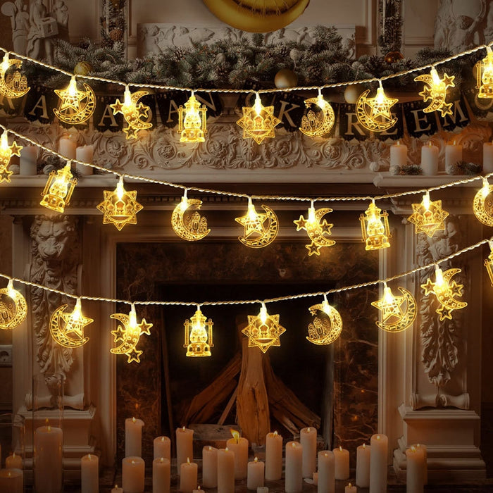 Ramadan Eid LED String Lights are Hanged inside a home.