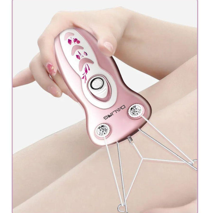 A Woman is Using Rechargeable Hair Remover.