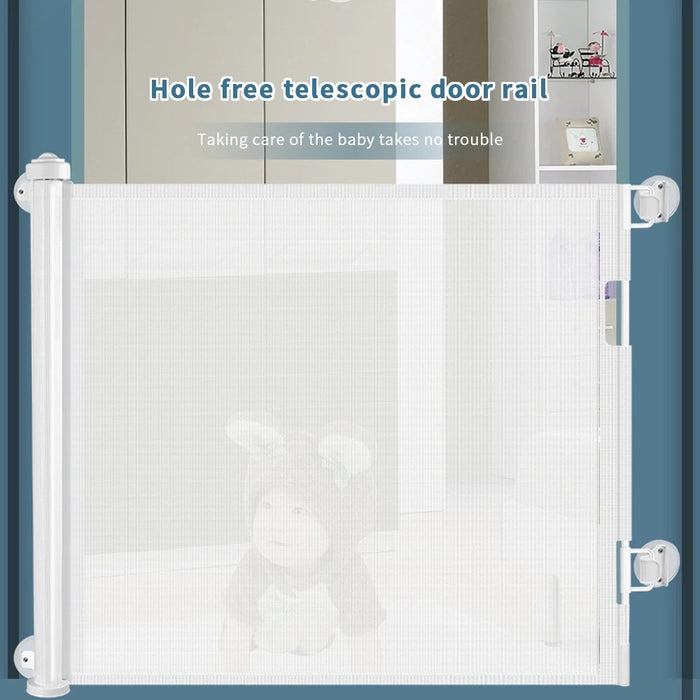 Telescopic door on a hole-free baby gate, providing a retractable safety solution for babies and pets