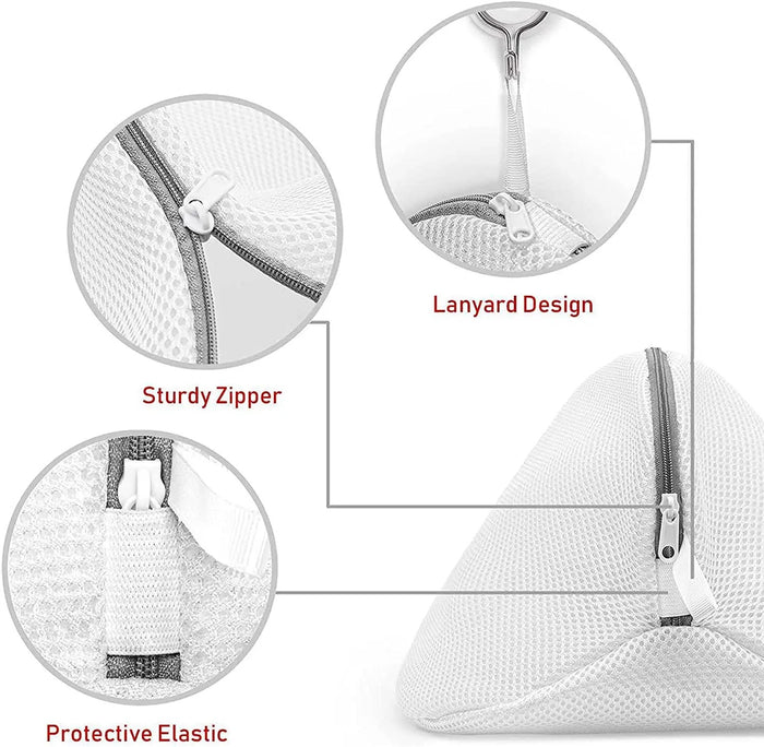 different sides of the Reusable Shoes Sneakers Washing Mesh Laundry Bag with Zip Closure