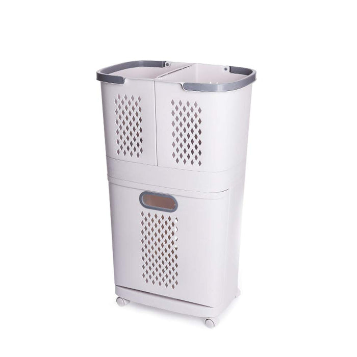 3-Tier Rolling Laundry Basket with Handle, Drawer Compartments, Portable Plastic Storage Organizer