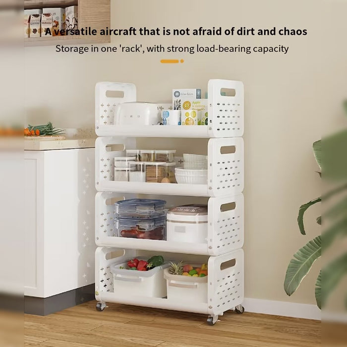 Rolling Metal Storage Cart is Organized with Kitchen Essentials.