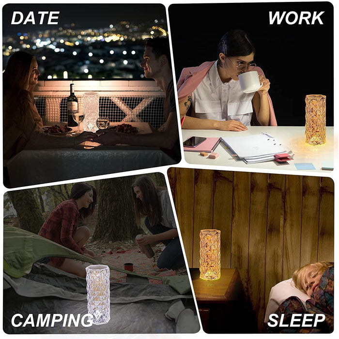 Rose Diamond Table Lamp Touch Sensor Night Light Crystal Desk lamp Cordless lamp Light for Bedroom Living Room