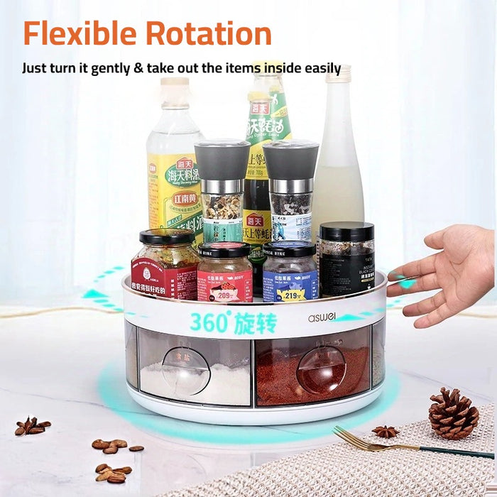A Person is Rotating the Rotating Kitchen Spice Rack.