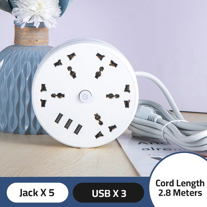 Extension Socket With 5 Outlets with 3 USB Ports placed on desk