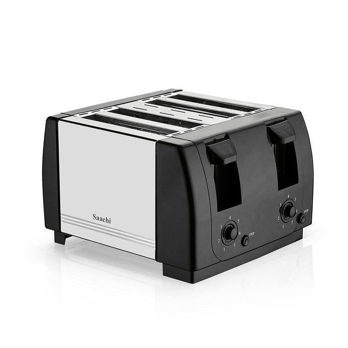 Saachi 4 Slice Toaster with 'Saachi' branding on a white background